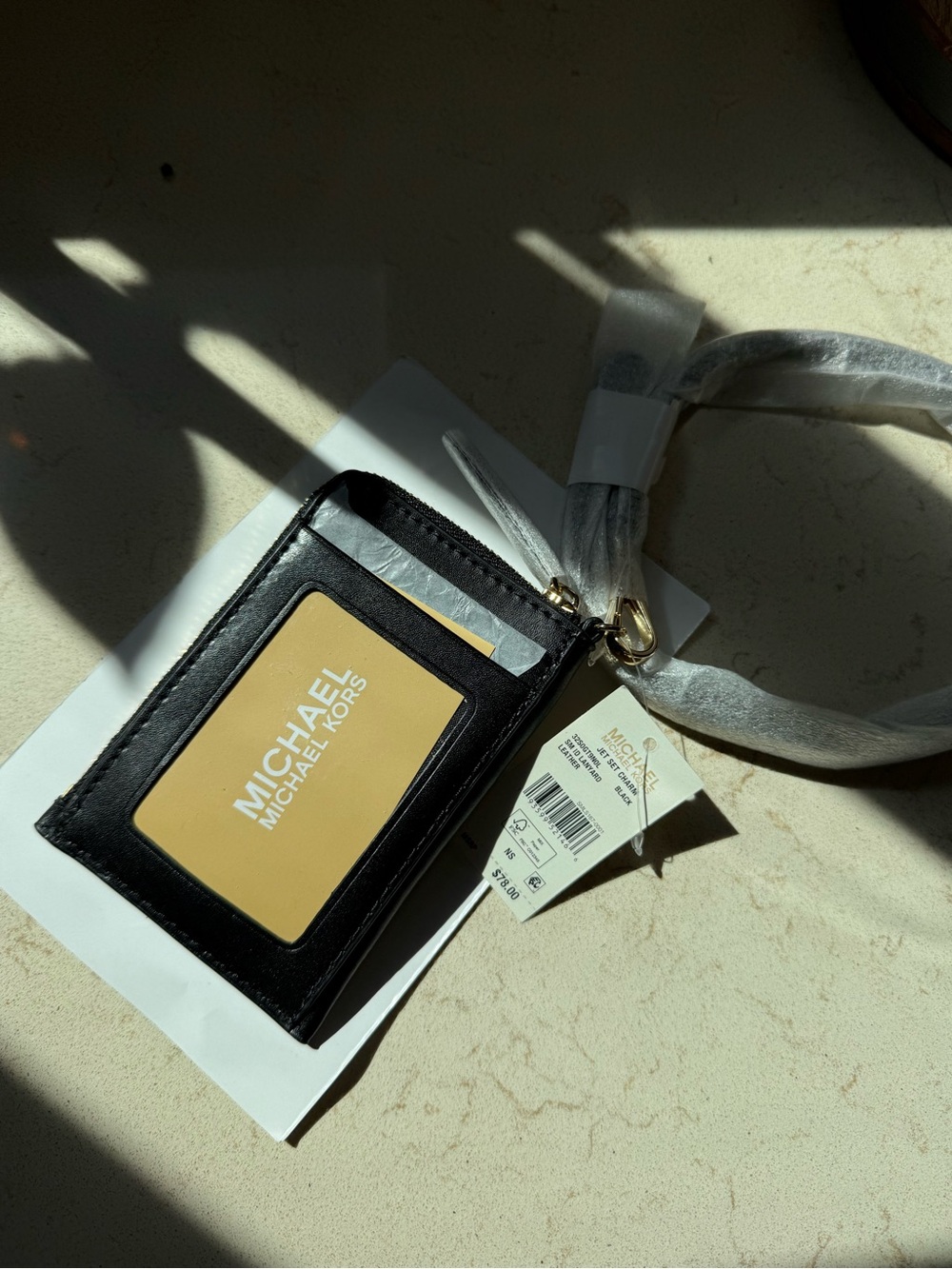 Michael Kors Jet Set Charm Black Leather Lanyard Card Case NWT